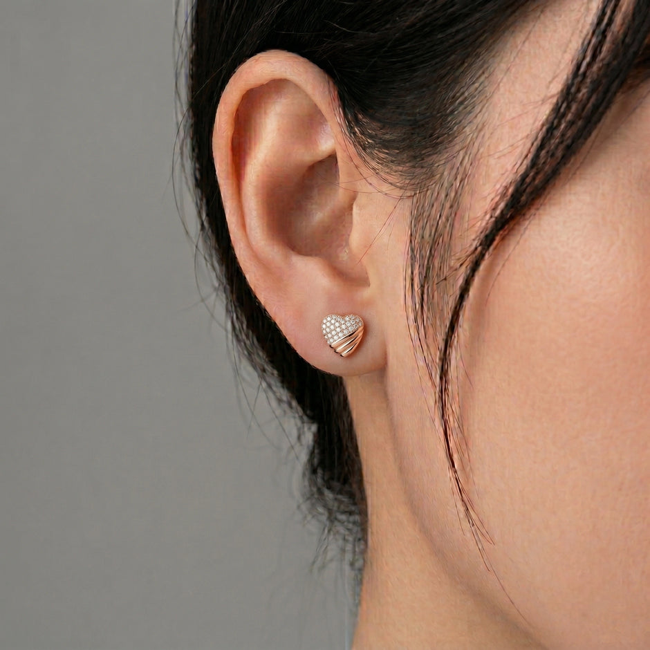 Rose Gold Heart Diamond 925 Sterling Silver Stud Earrings for Women
