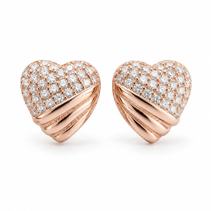 925 Sterling Silver Rose Gold Heart Stud Earrings with Cubic Zirconia for Women