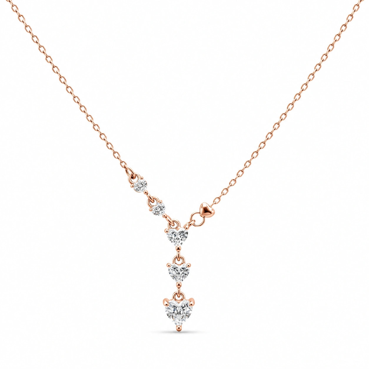 Rose Gold Heart Drop White Stone 925 Sterling Silver Pendant Chain for Women