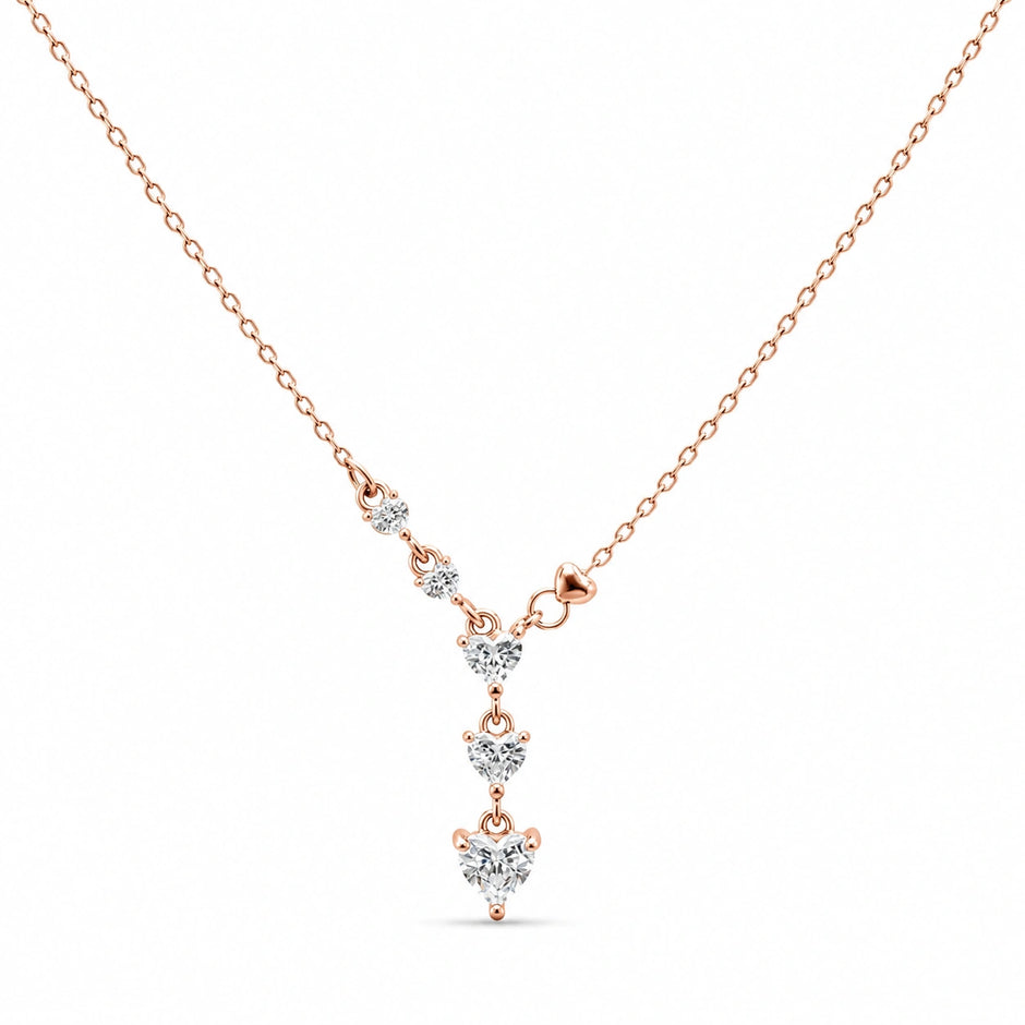 Rose Gold Heart Drop White Stone 925 Sterling Silver Pendant Chain for Women