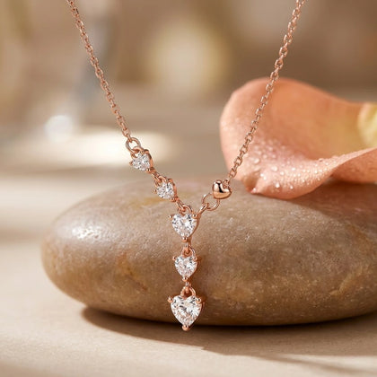 Rose Gold Heart Drop White Stone 925 Sterling Silver Pendant Chain for Women