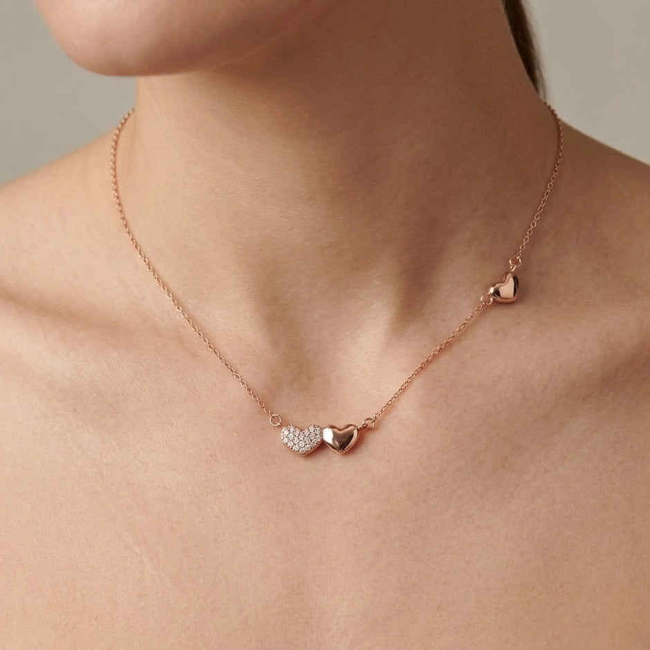 Rose Gold Heart Drop White Stone 925 Sterling Silver Pendant Chain for Women