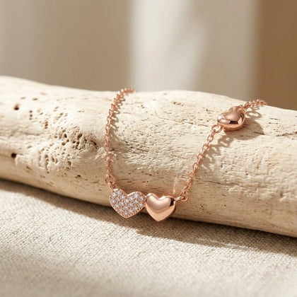 Rose Gold Heart Drop White Stone 925 Sterling Silver Pendant Chain for Women