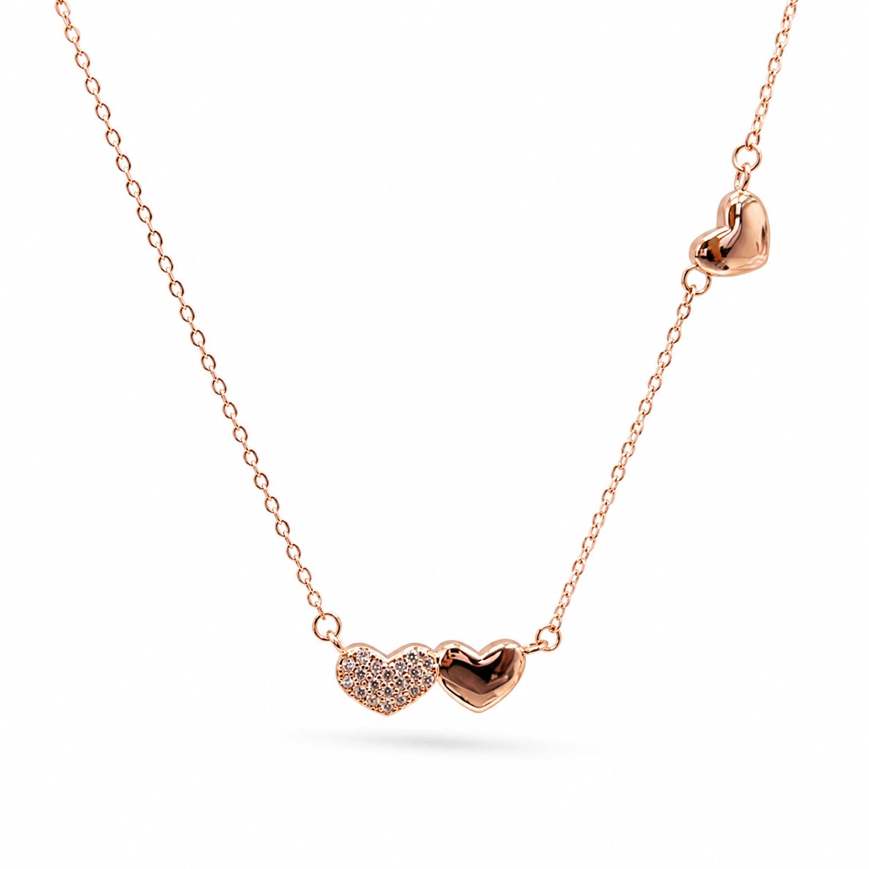 Rose Gold Heart Drop White Stone 925 Sterling Silver Pendant Chain for Women