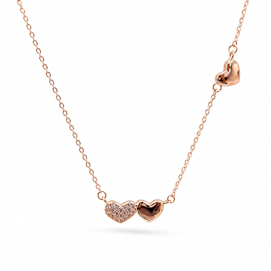 Rose Gold Heart Drop White Stone 925 Sterling Silver Pendant Chain for Women