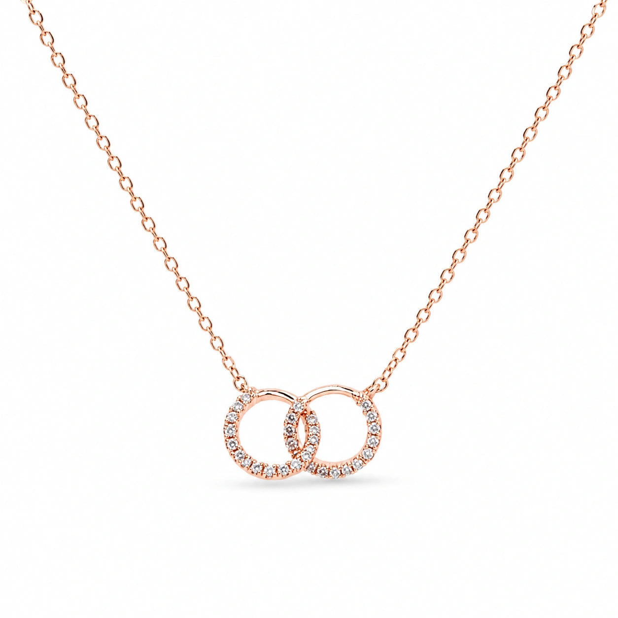 Rose Gold Interlocking Circle CZ 925 Sterling Silver Pendant Chain for Women