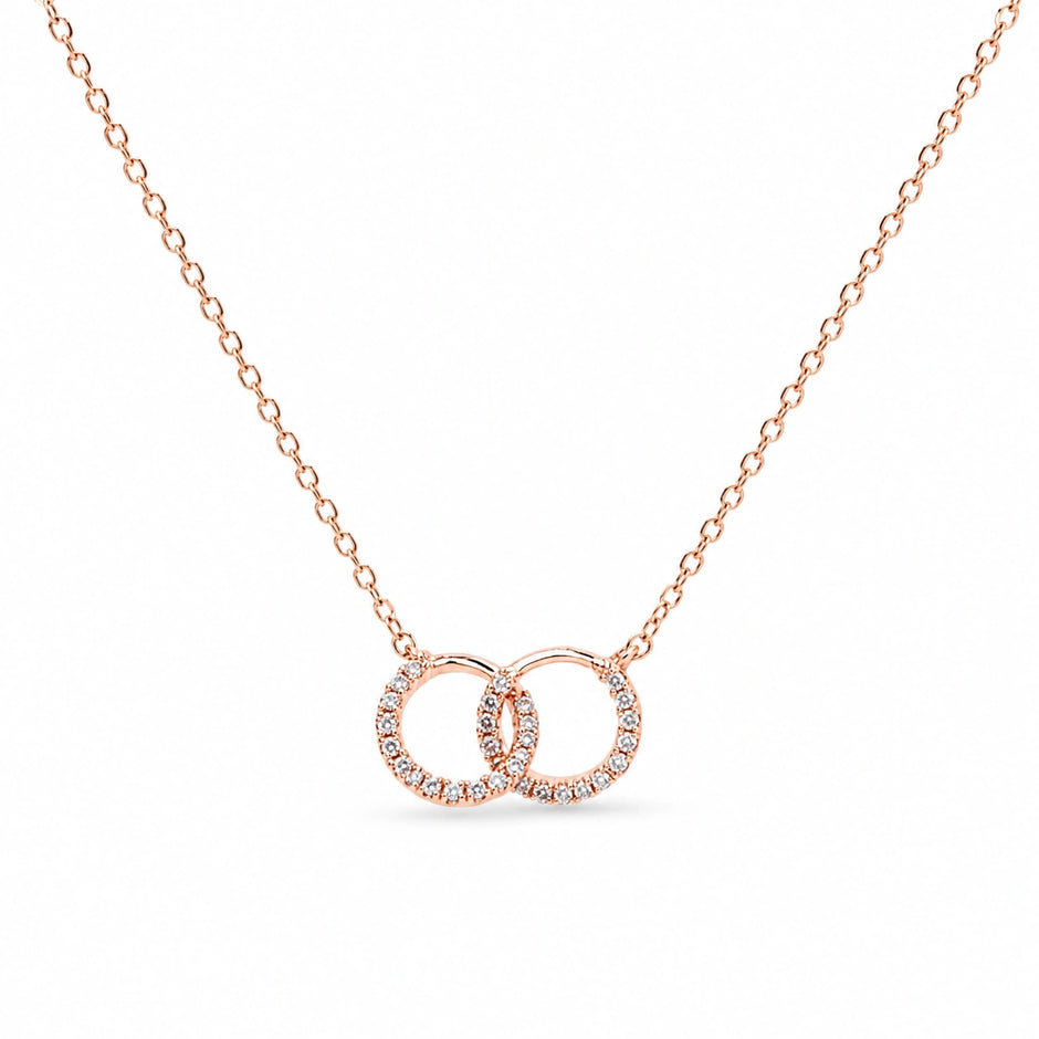 Rose Gold Interlocking Circle CZ 925 Sterling Silver Pendant Chain for Women