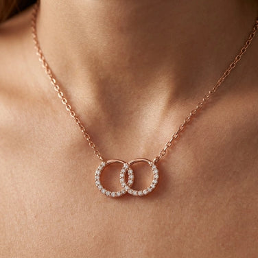 Rose Gold Interlocking Circle CZ 925 Sterling Silver Pendant Chain for Women