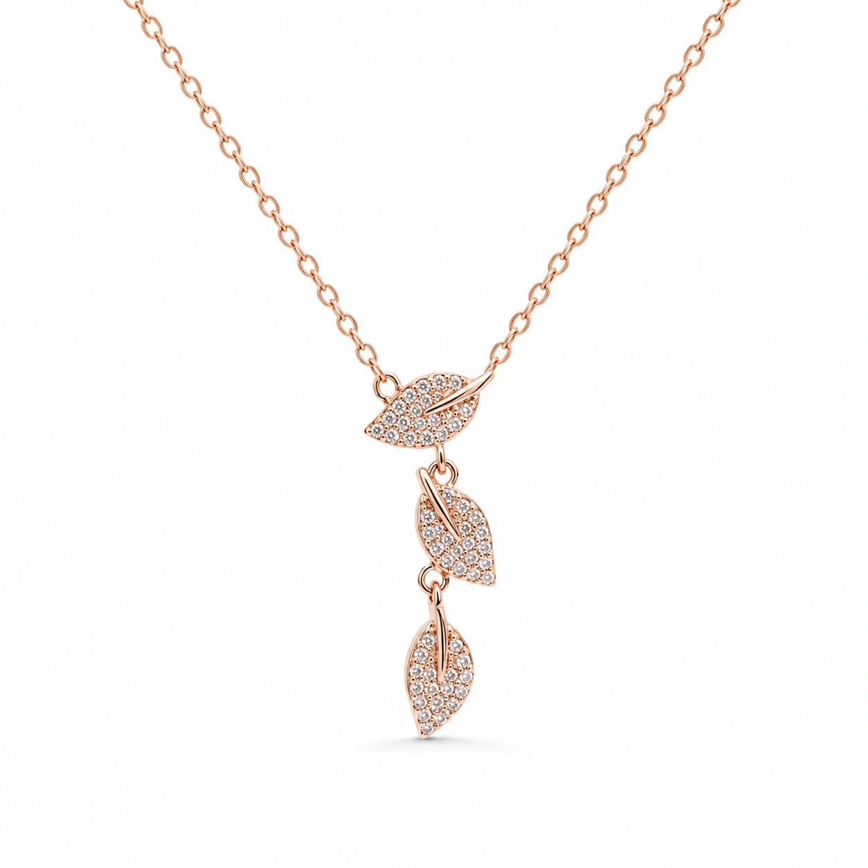 Rose Gold Leaf Design 925 Sterling Silver Chain Pendant for Women