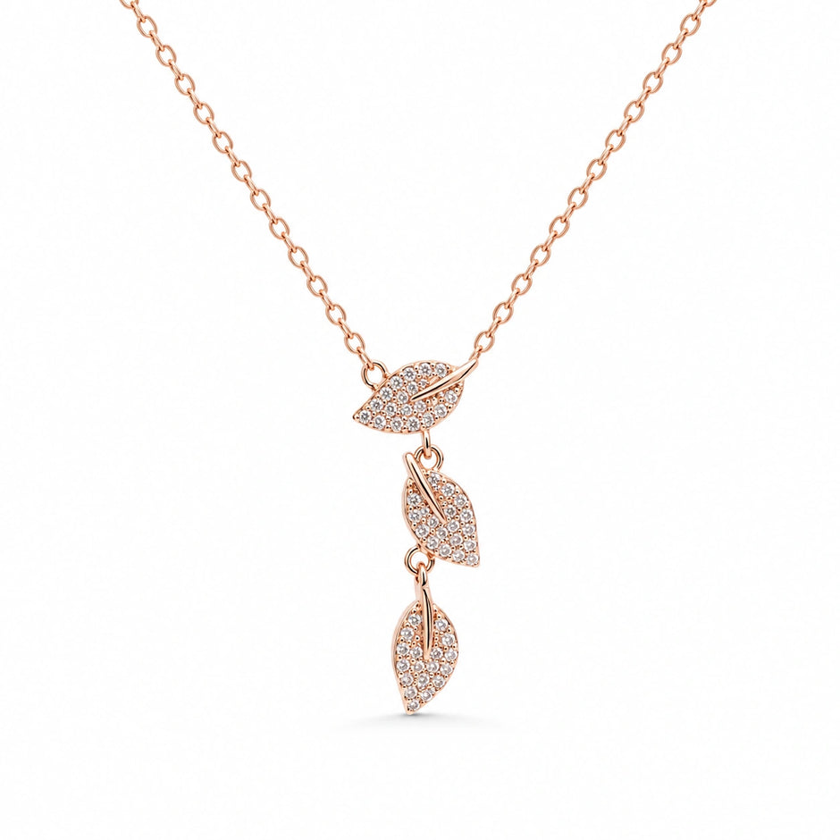 Rose Gold Leaf Design 925 Sterling Silver Chain Pendant for Women
