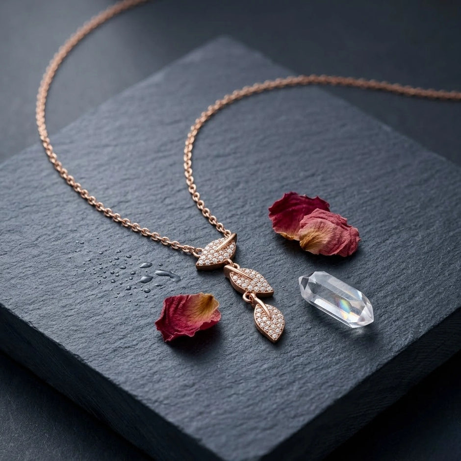Rose Gold Leaf Design 925 Sterling Silver Chain Pendant for Women