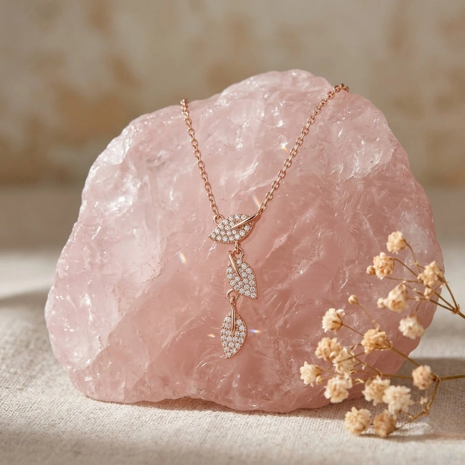 Rose Gold Leaf Design 925 Sterling Silver Chain Pendant for Women