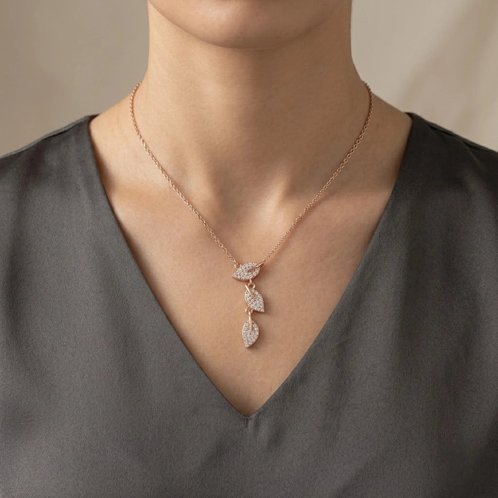 Rose Gold Leaf Design 925 Sterling Silver Chain Pendant for Women
