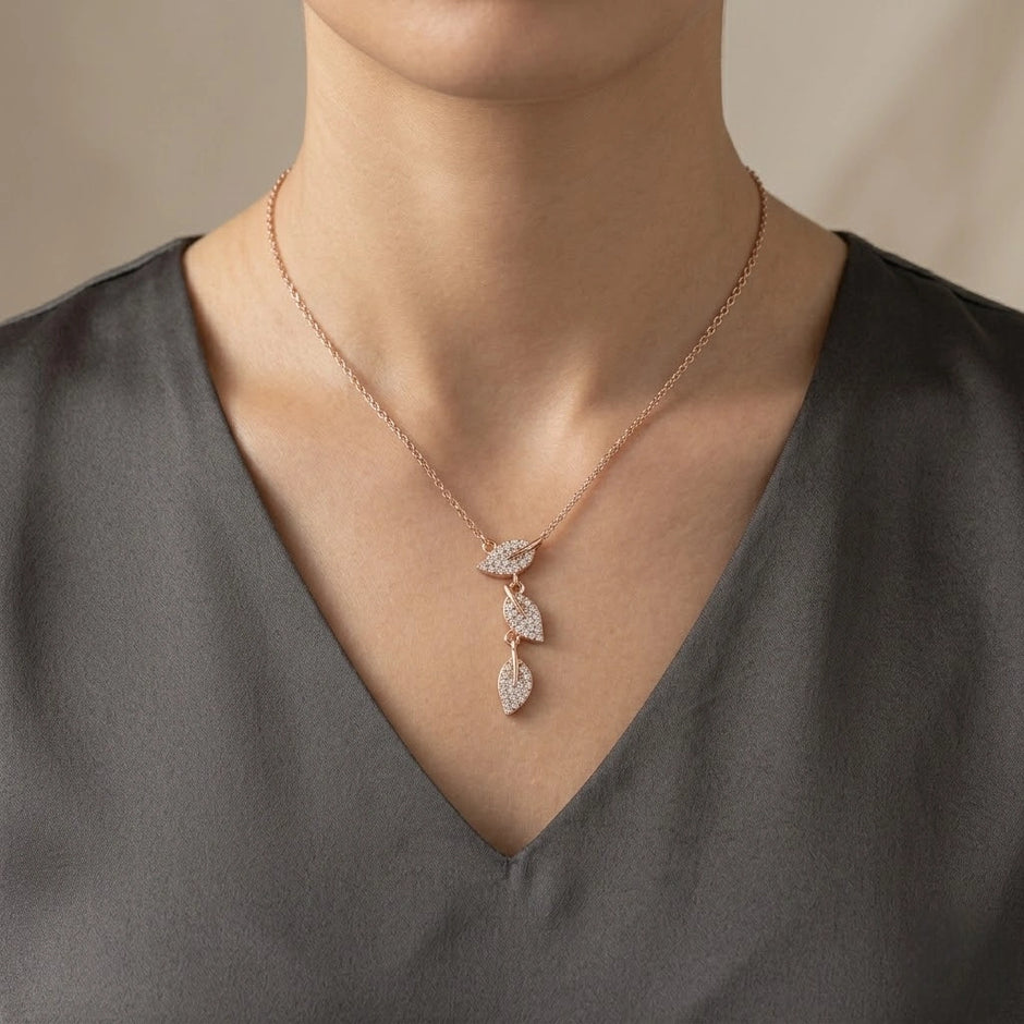 Rose Gold Leaf Design 925 Sterling Silver Chain Pendant for Women