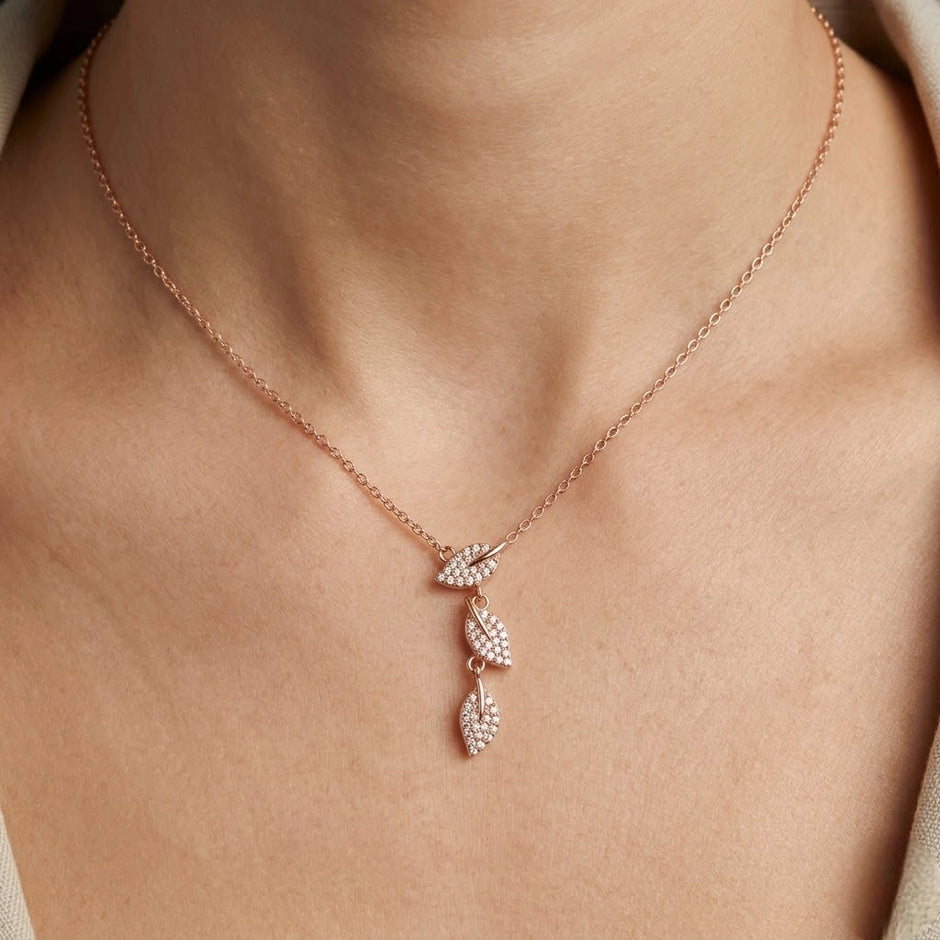 Rose Gold Leaf Design 925 Sterling Silver Chain Pendant for Women