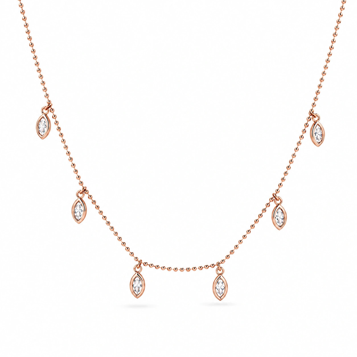 Rose Gold Multi Marquise Leaf Sparkle 925 Sterling Silver Pendant Chain for Women