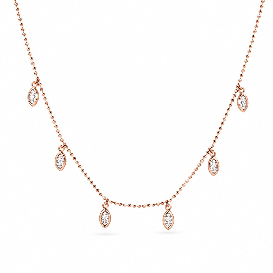 Rose Gold Multi Marquise Leaf Sparkle 925 Sterling Silver Pendant Chain for Women