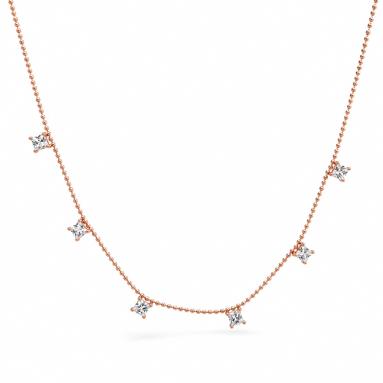 Rose Gold Multi Square White Stone 925 Sterling Silver Pendant Chain for Women