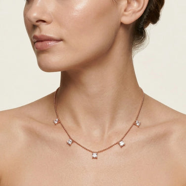 Rose Gold Multi Square White Stone 925 Sterling Silver Pendant Chain for Women