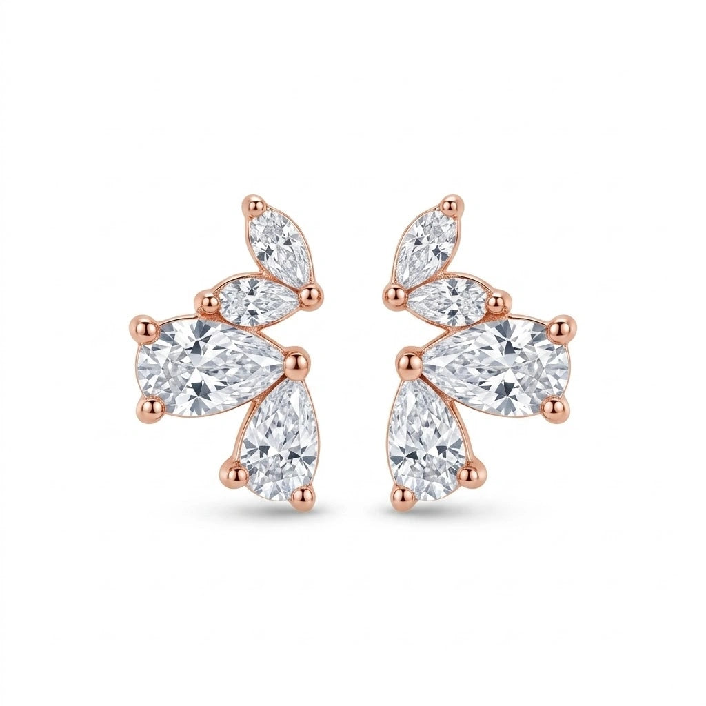 Rose Gold Pear Petal Diamond 925 Sterling Silver Stud Earrings for Women
