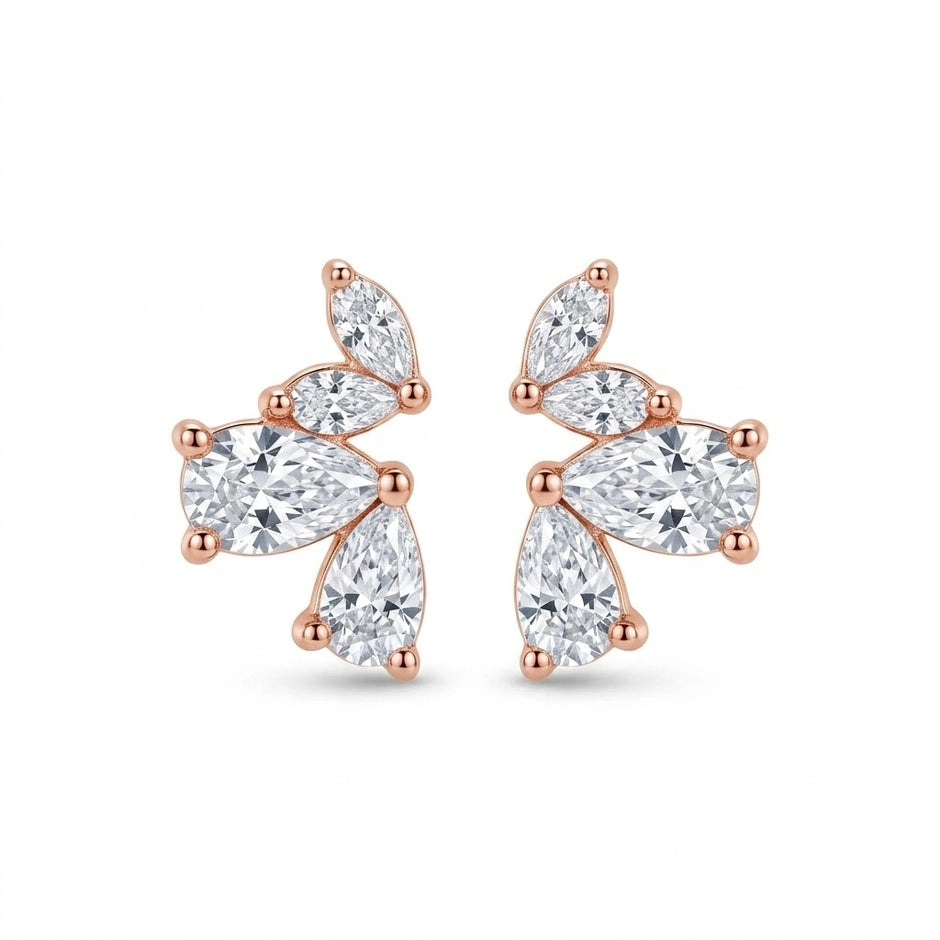 Rose Gold Pear Petal Diamond 925 Sterling Silver Stud Earrings for Women