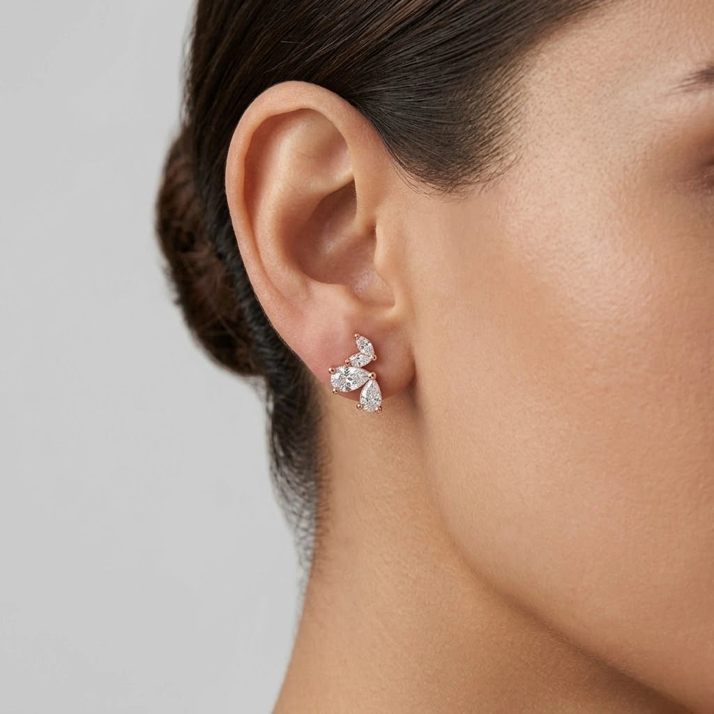 Rose Gold Pear Petal Diamond 925 Sterling Silver Stud Earrings for Women