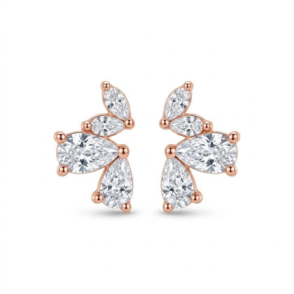 925 Sterling Silver Rose Gold Butterfly-Inspired Stud Earrings with Pear-Shaped Cubic Zirconia