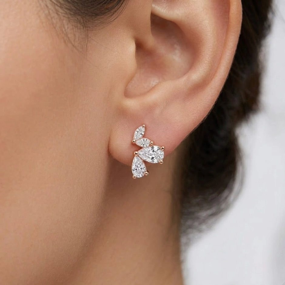 Rose Gold Pear Petal Diamond 925 Sterling Silver Stud Earrings for Women