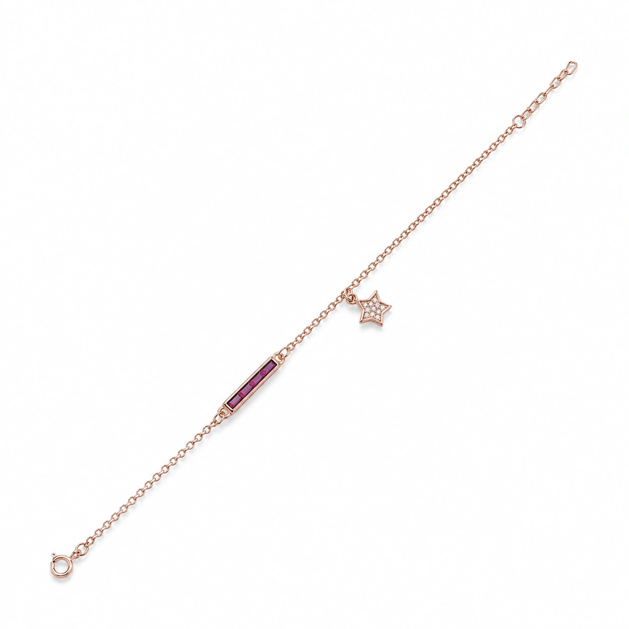 Rose gold 925 sterling silver pink bar star bracelet for women