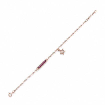 Rose gold 925 sterling silver pink bar star bracelet for women