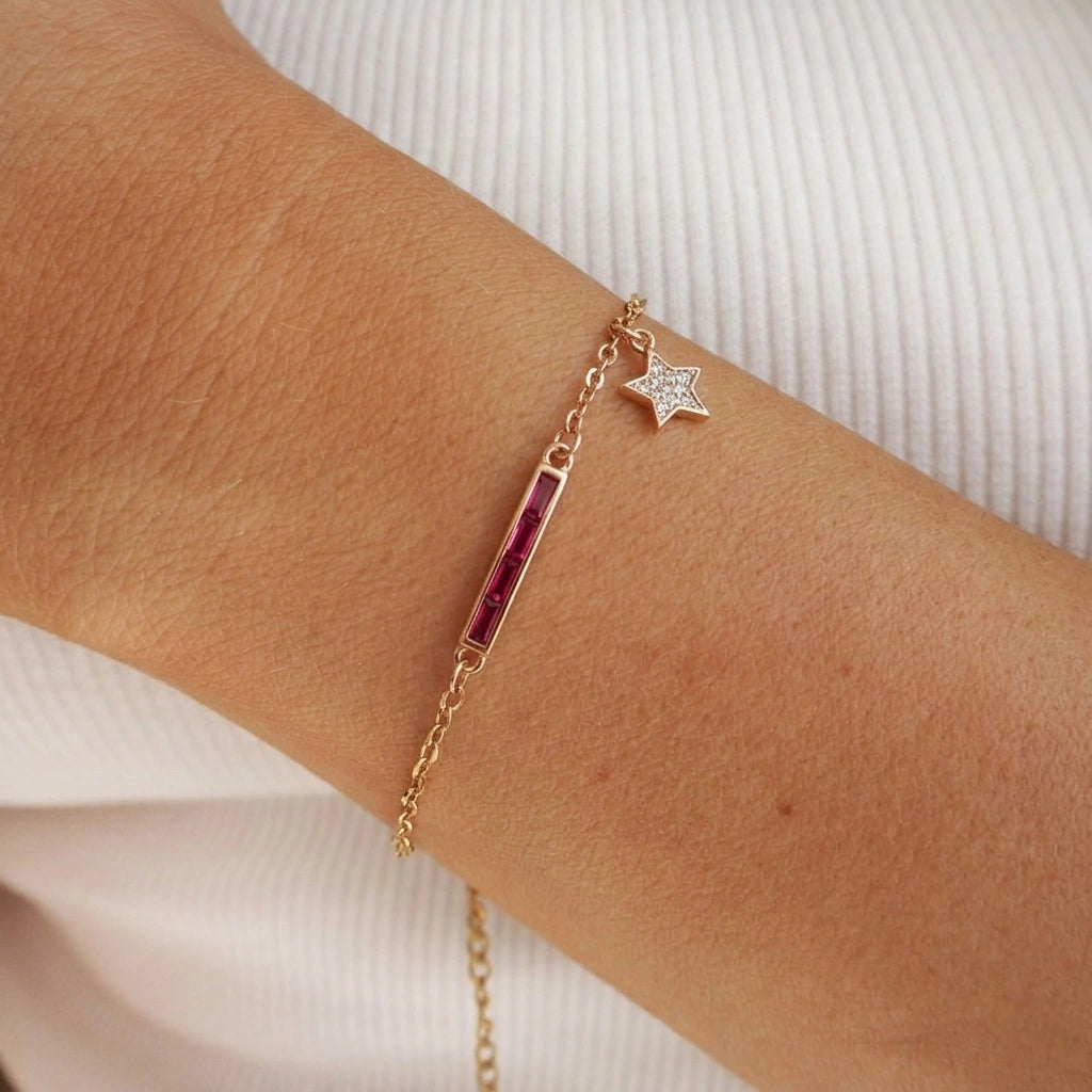 Rose gold 925 sterling silver pink bar star bracelet for women