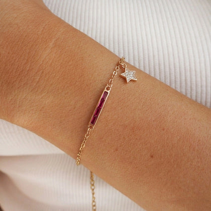 Rose gold 925 sterling silver pink bar star bracelet for women
