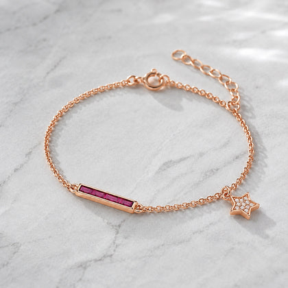 Rose gold 925 sterling silver pink bar star bracelet for women