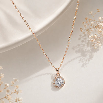 Rose Gold Round CZ 925 Sterling Silver Pendant Chain for Women