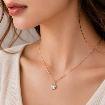Rose Gold Round CZ 925 Sterling Silver Pendant Chain for Women
