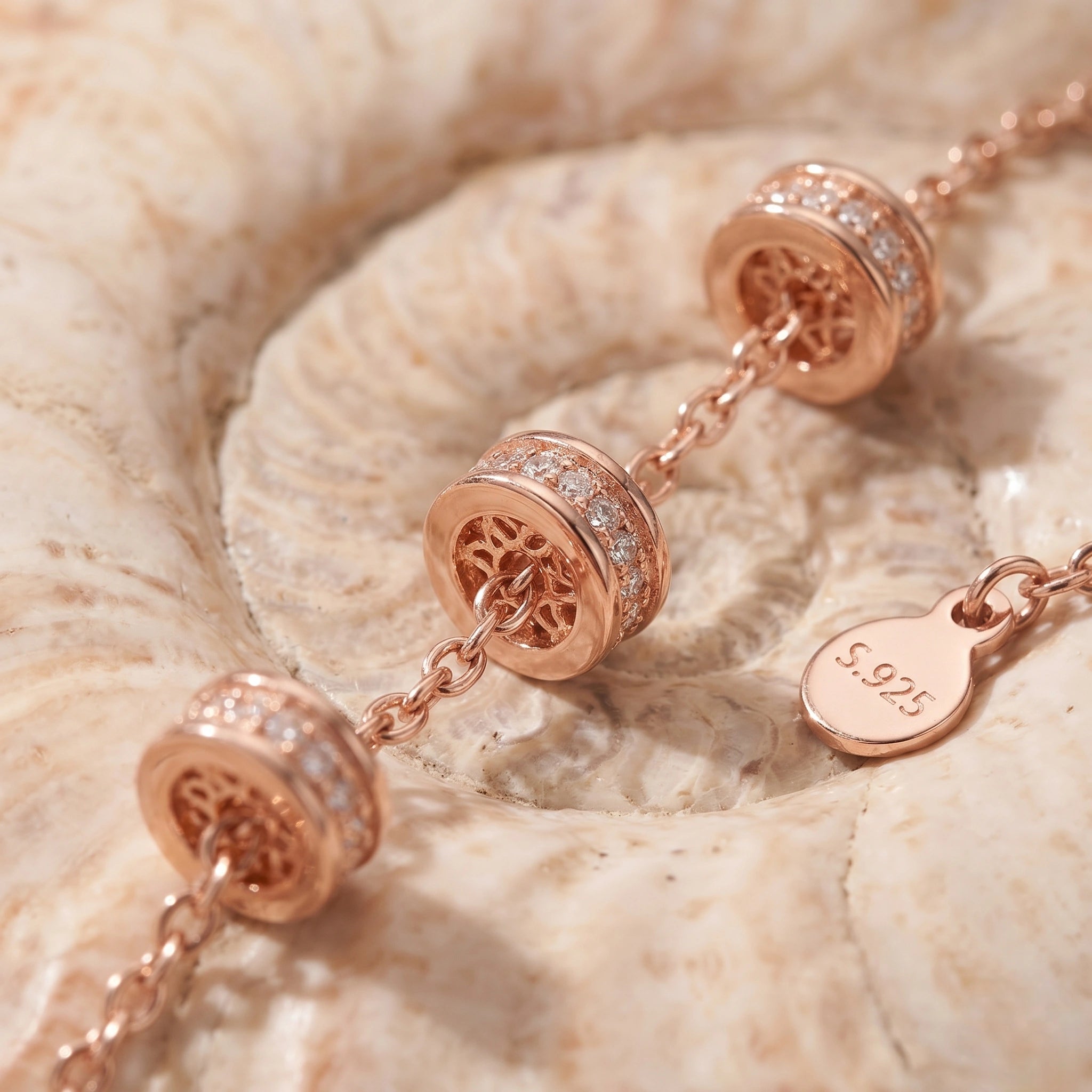 Rose gold 925 sterling silver round charm bracelet for women