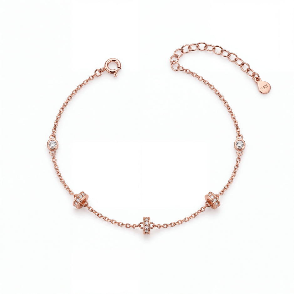 Rose gold 925 sterling silver round charm bracelet for women