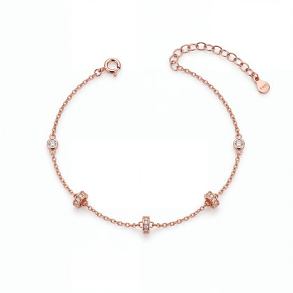 Rose gold 925 sterling silver round charm bracelet for women