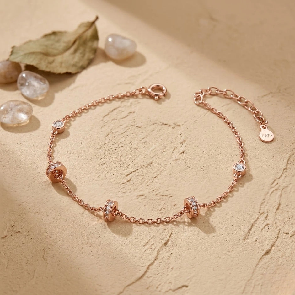Rose gold 925 sterling silver round charm bracelet for women