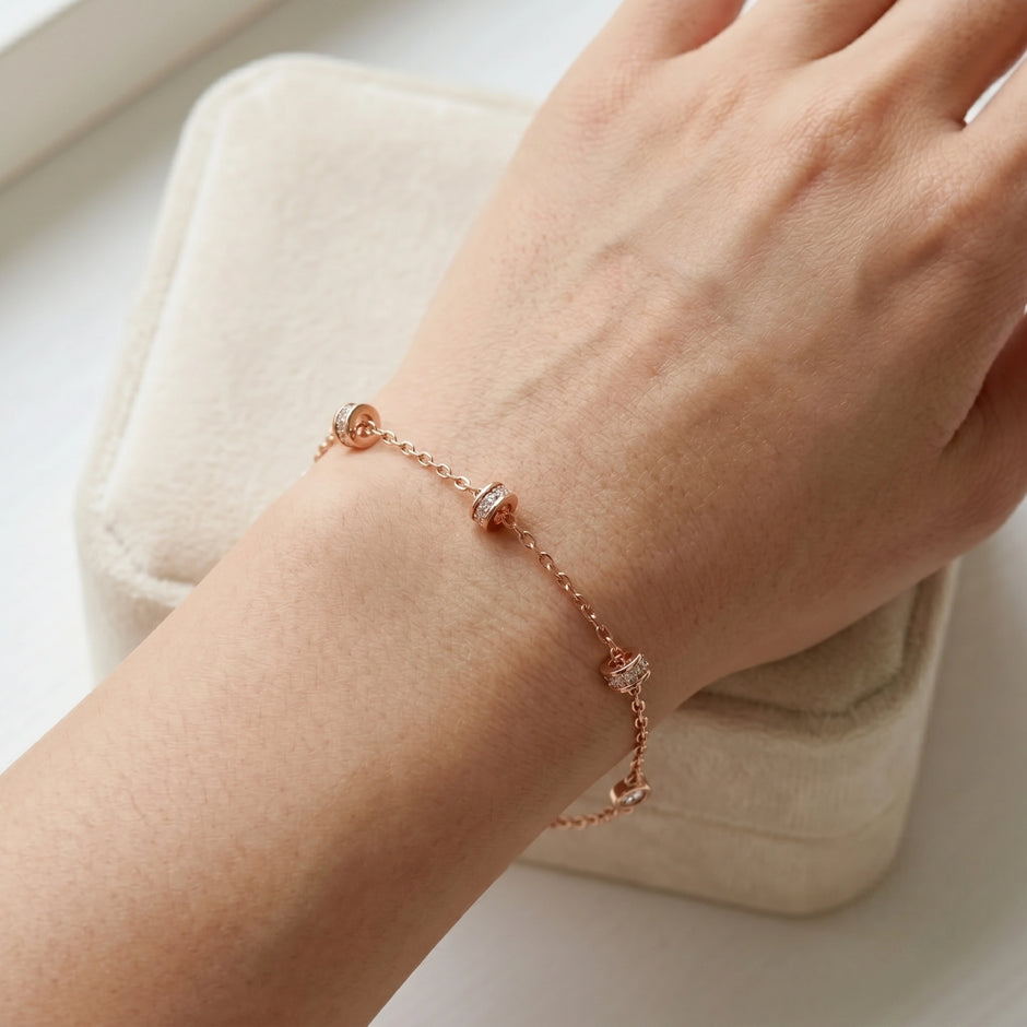 Rose gold 925 sterling silver round charm bracelet for women