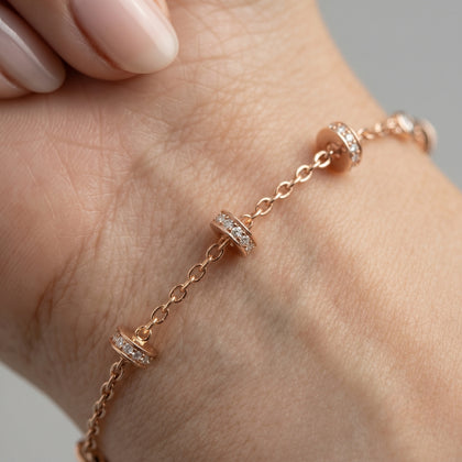 Rose gold 925 sterling silver round charm bracelet for women