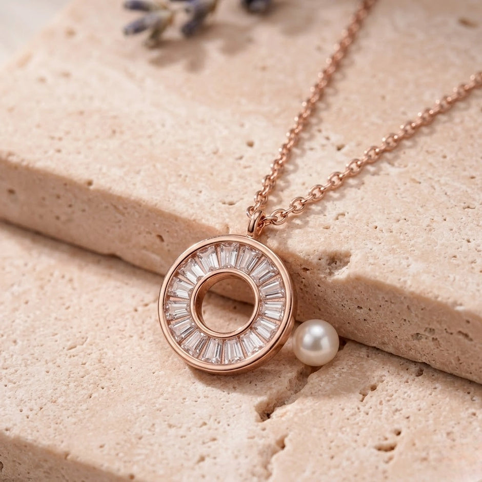 Rose Gold Round Charm Pendant Chain for Women