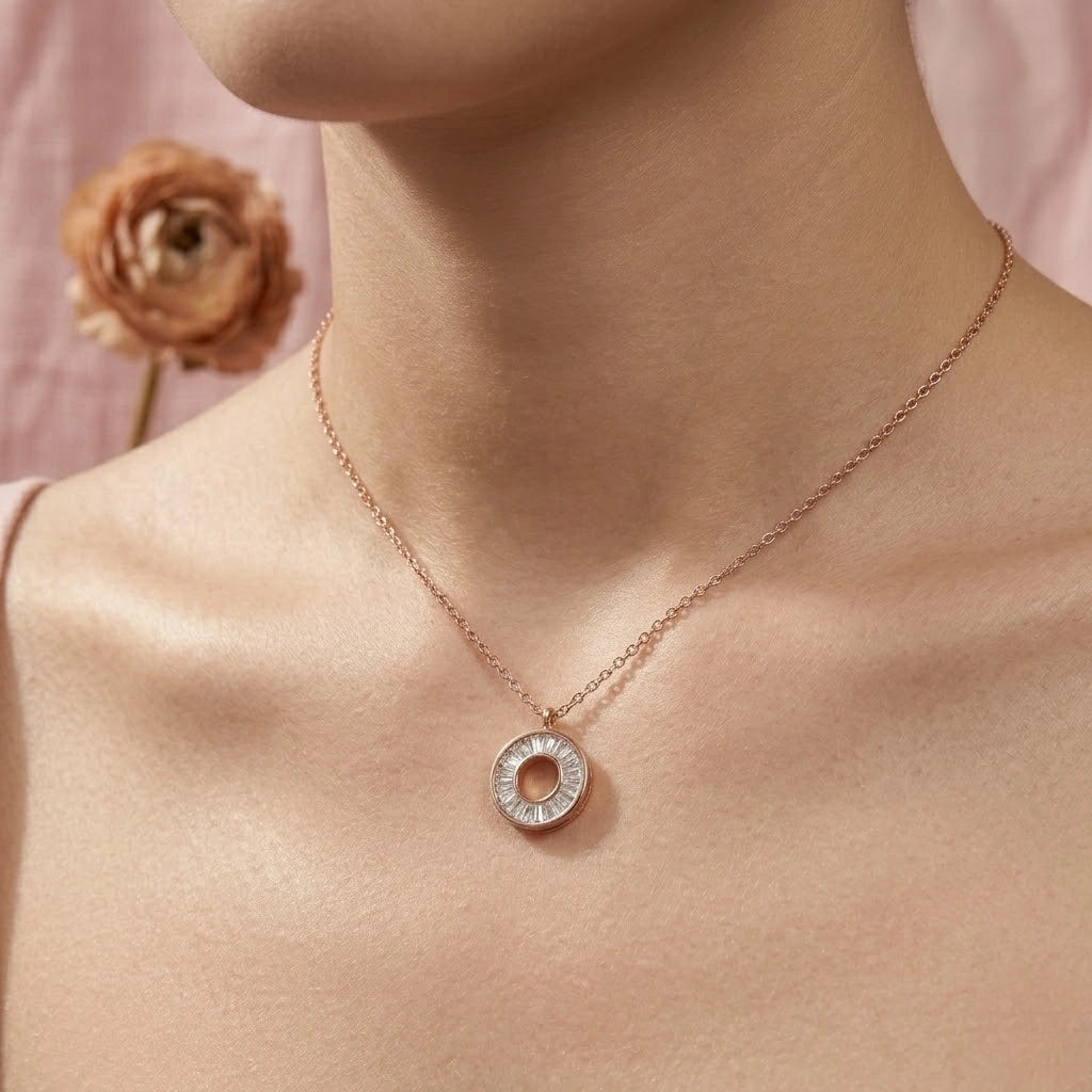 Rose Gold Round Charm Pendant Chain for Women