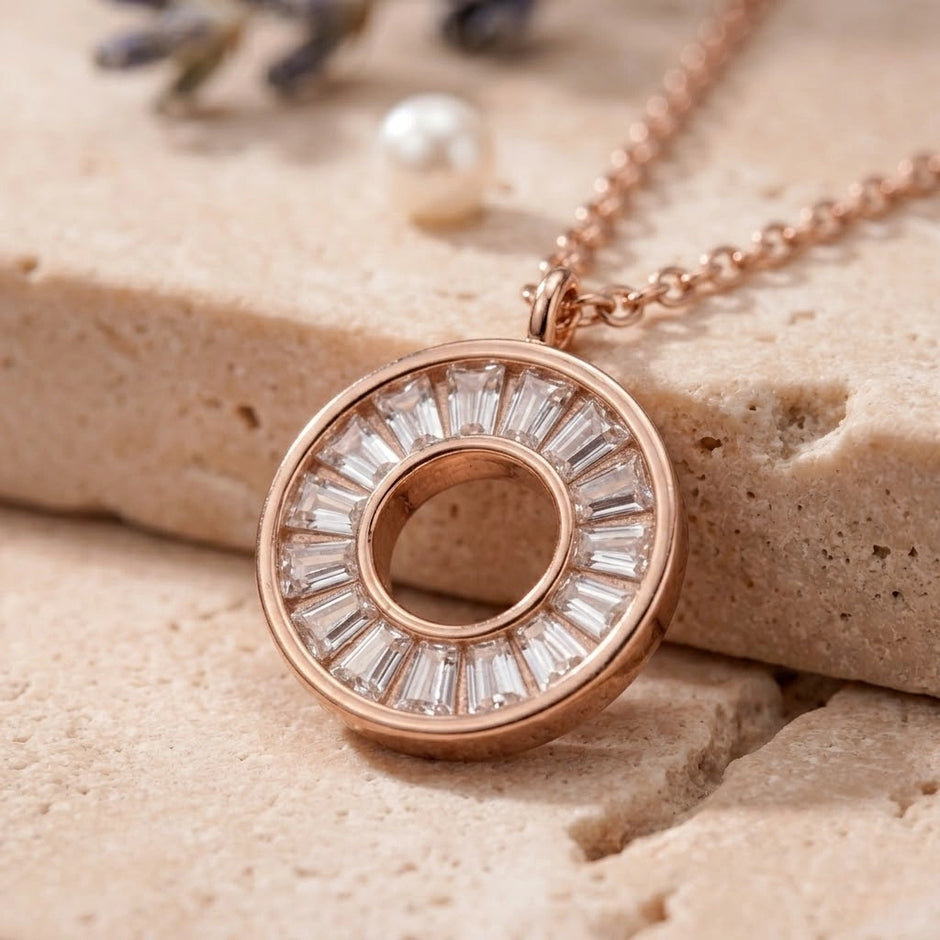 Rose Gold Round Charm Pendant Chain for Women