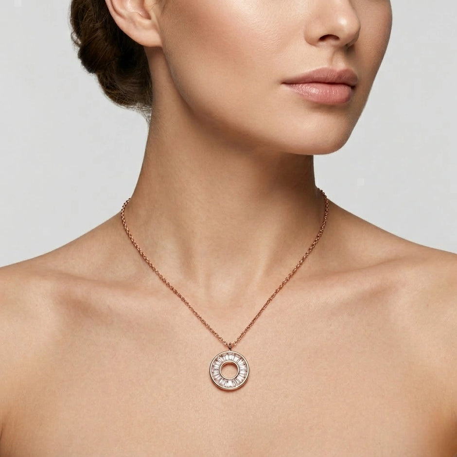 Rose Gold Round Charm Pendant Chain for Women