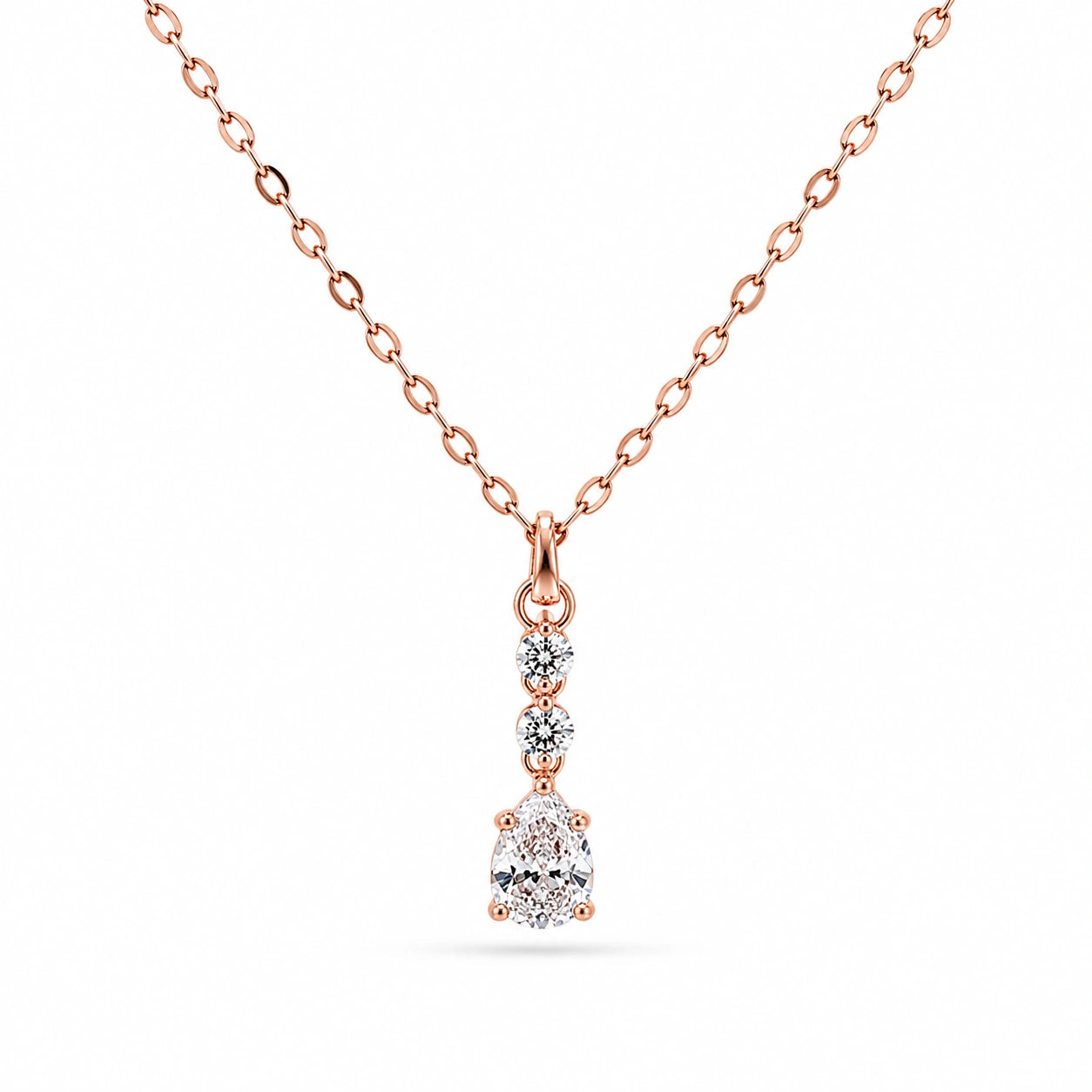 Rose Gold Round Drop White Stone 925 Sterling Silver Pendant Chain for Women