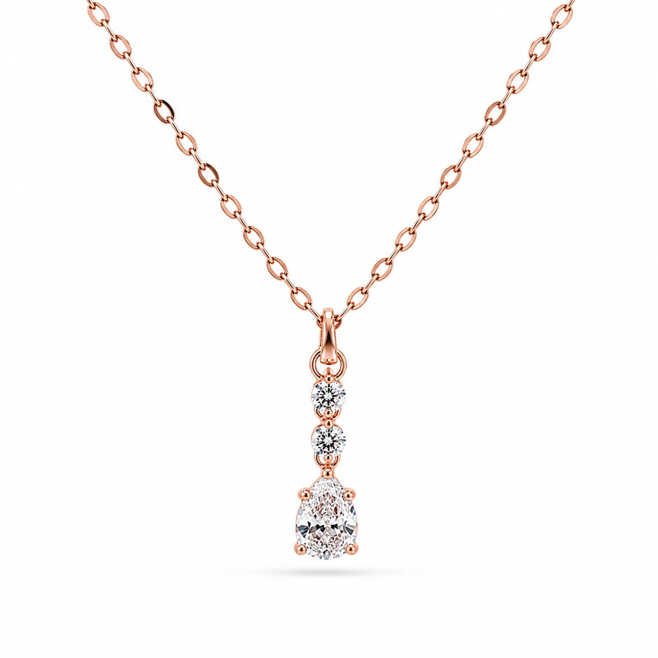 Rose Gold Round Drop White Stone 925 Sterling Silver Pendant Chain for Women