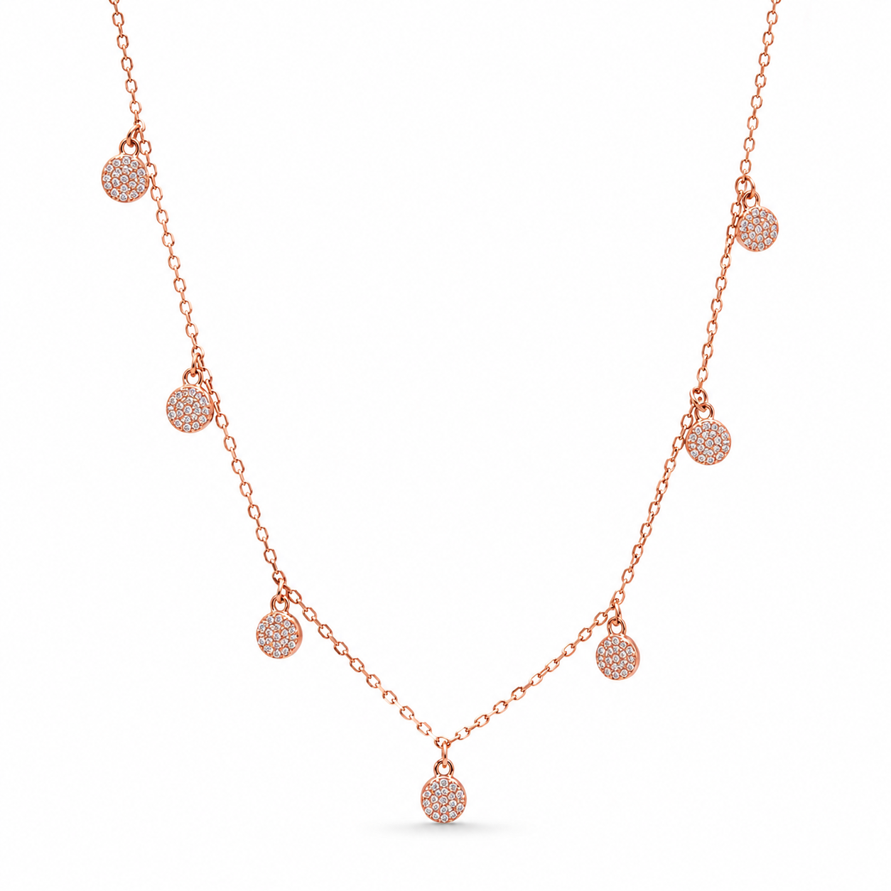 Rose Gold Round Floral Charm 925 Sterling Silver Chain Pendant for Women