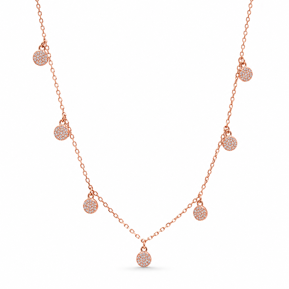 Rose Gold Round Floral Charm 925 Sterling Silver Chain Pendant for Women