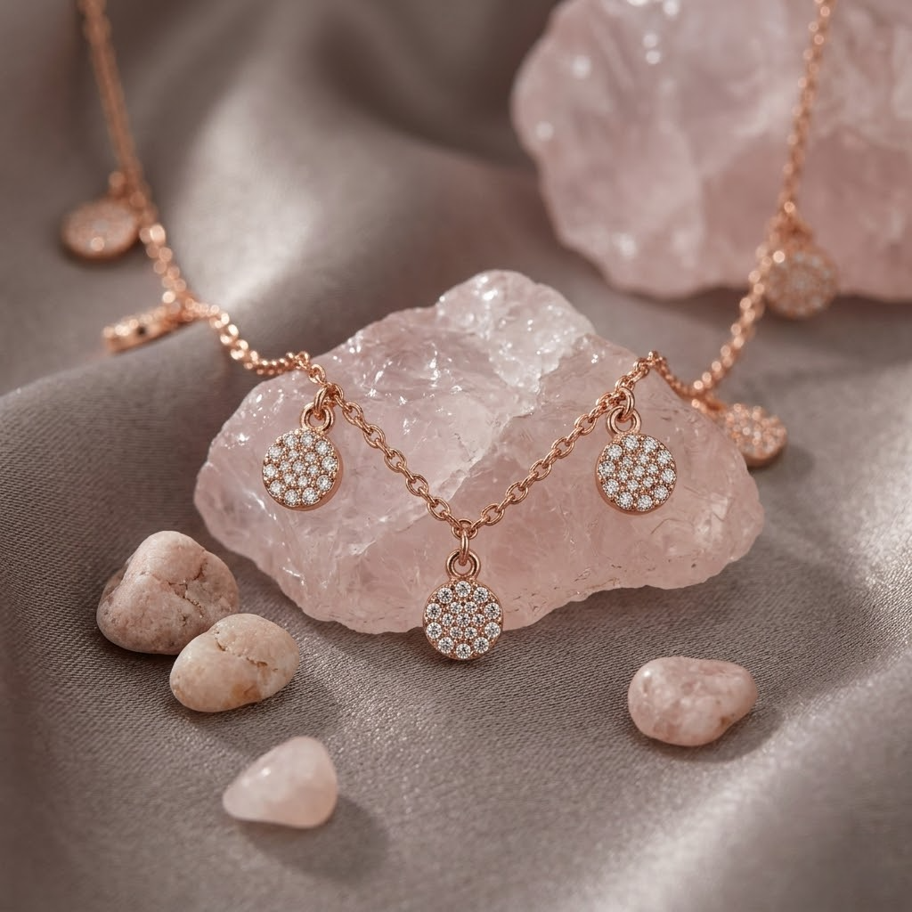 Rose Gold Round Floral Charm 925 Sterling Silver Chain Pendant for Women
